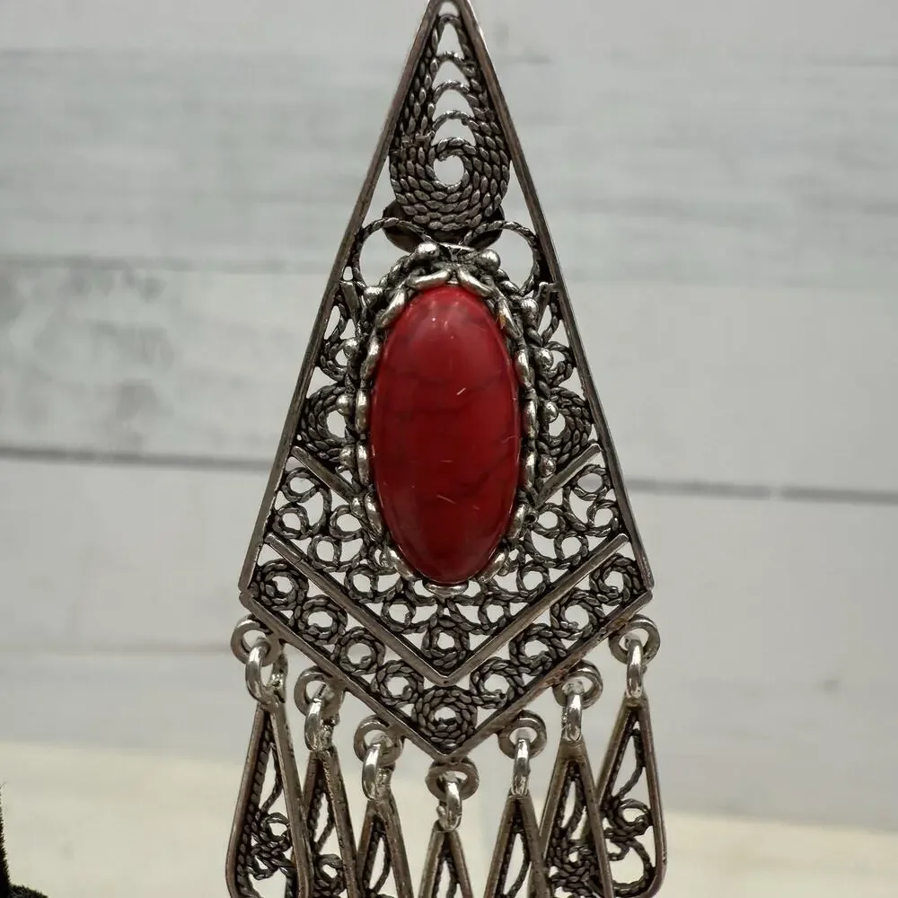 DGS Turkey 925 Sterling Silver Filigree Carnelian Dangle Earrings 16.4 grams